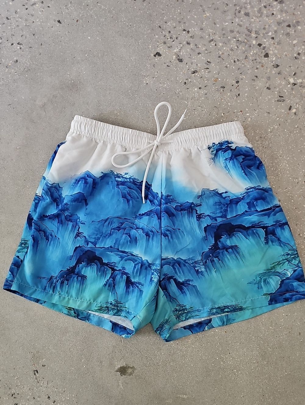 Blue Gradient Wave Swim Shorts, Size Small